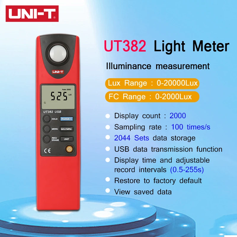UNI T UNIT UT381/UT382 Digital Light Meter Illuminometers Measurement Data  Hold Auto Range LUX/FC Luminometer Photometer 100/s|Multimeters| -  AliExpress