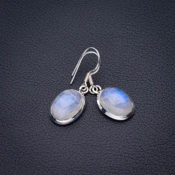 

Natural Rainbow Moonstone Handmade 925 Sterling Silver Earrings 1.5" D3322