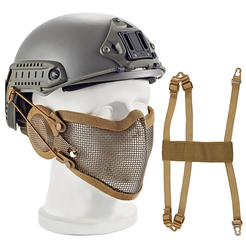 Tactical) Half Face Mask Breathable Soft Folding Mesh Mouth Ear Protector Sports Accessories