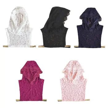 

Women Hooded False Collar Crochet Eyelash Floral Lace Detachable Crop Top Shirt M6CD
