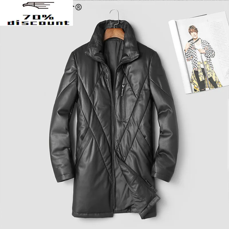 

Winter Genuine Leather Jacket Men 2020 Long Sheepskin Coat Warm Down Jacket Korean Mens Leather Jackets 88005 KJ2990