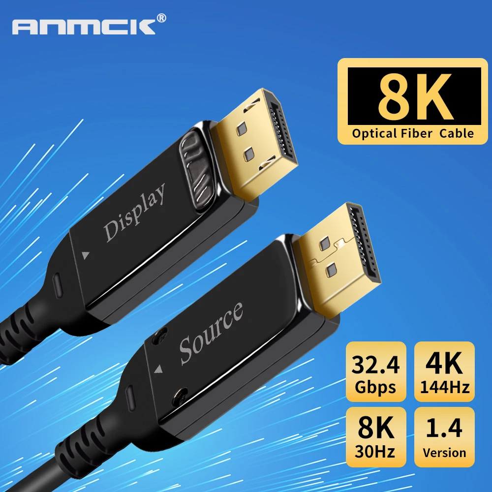 Оптоволоконный кабель DisplayPort 1 4 4K 144 Гц 8K 30 3 м 5 10 15 20 кабели DP 32 Гбит/с порта дисплея
