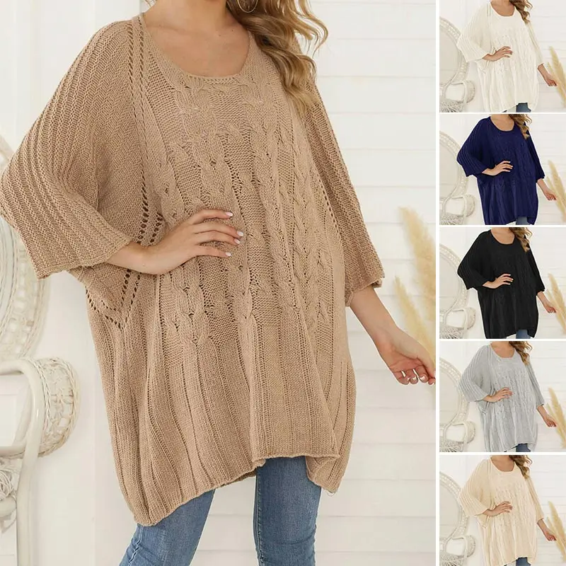 

Autumn Winter Women Twist Sweater Pullovers Knitting Elegant Mid Length Loose Oversize Cable Sweater Tops