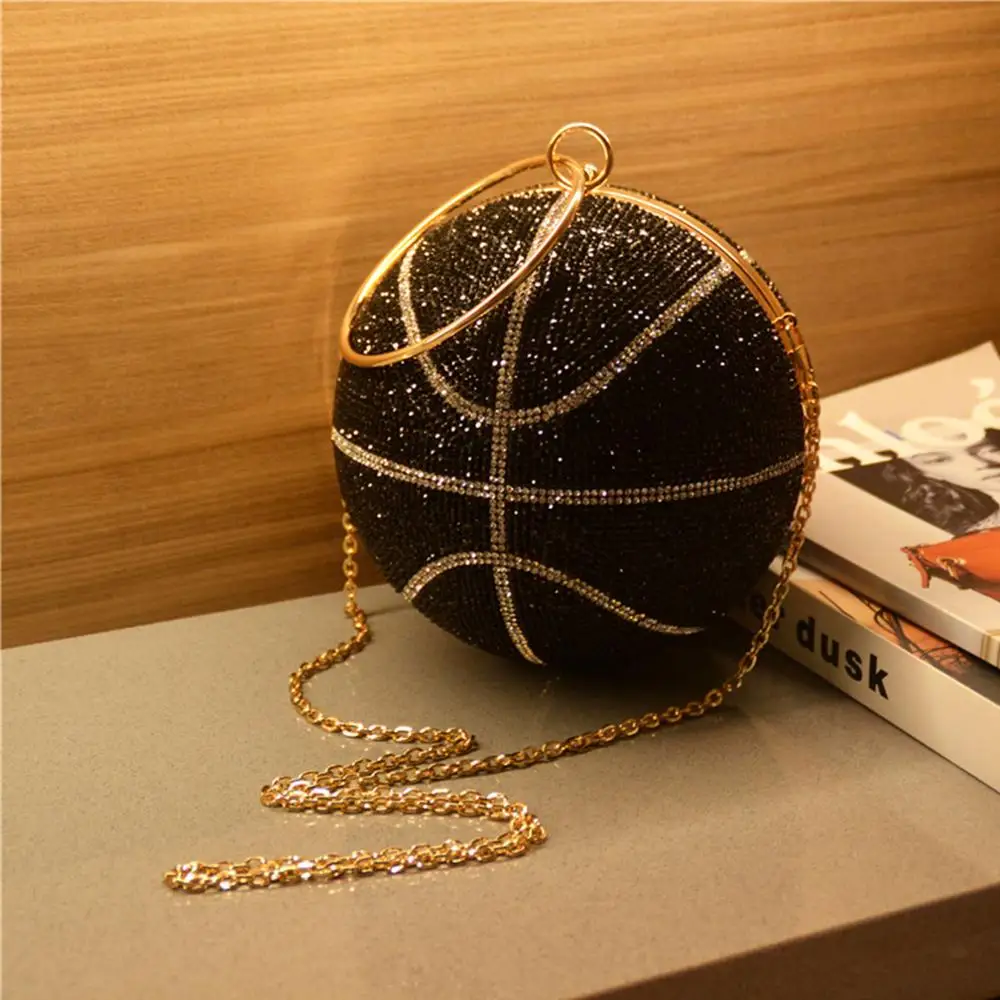 

Creative New Fashion Rhinestone Basketball Evening Bag Women's Wedding Clutch Party Purse Handbag Chain Shoulder Dinner Bags