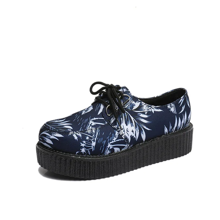 Fujin/Брендовая женская обувь на плоской подошве со шнуровкой и цветочным принтом; сезон весна-осень; женские лоферы в полоску; кроссовки; женская обувь - Цвет: blue
