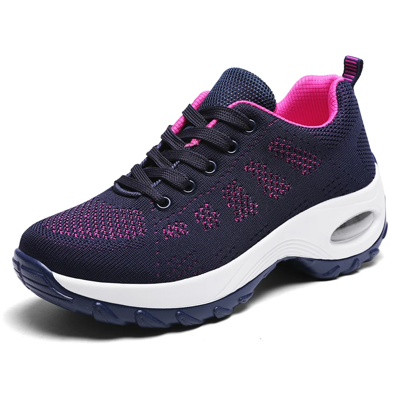 Женские кроссовки на платформе; обувь на плоской подошве с воздушной подушкой; женская повседневная спортивная обувь для бега; Легкая теннисная сетчатая обувь; большие размеры 41, 42 - Цвет: Blue