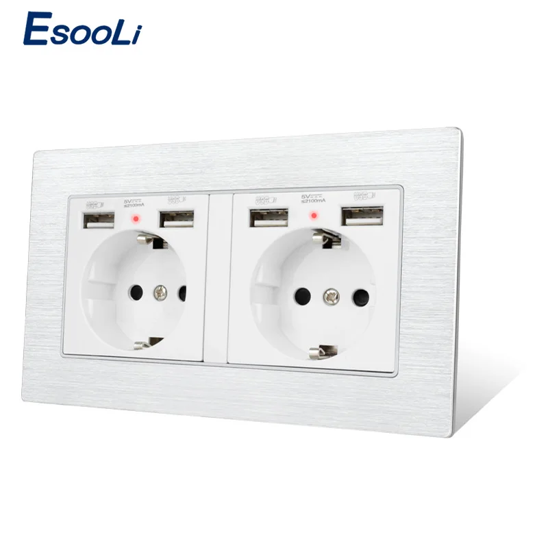 Esooli черная алюминиевая панель настенная розетка стандарта ЕС с 4 USB зарядными