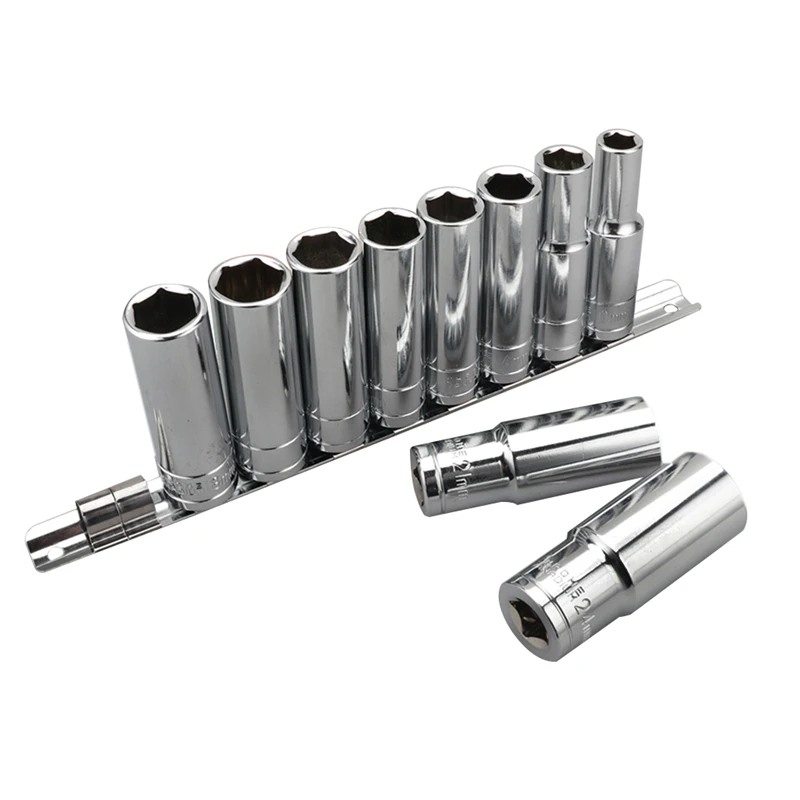 

10Pcs 10/13/14/15/16/17/18/19/21/24Mm Socket Screwdriver Head Set 1/2 Chrome Vanadium Steel Lengthened Hex Plum Sleeve Mirror