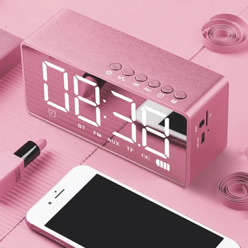 

Multifunctional Alarm Clock with Bluetooth Speaker Funtion TF FM AUX Table Mirror Alarm Clock LED Digital Electronic Clocks New