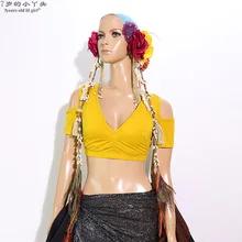 Модальный хлопок ats Трайбал Стиль Исполнительница танца живота сексуальный дизайн V образным вырезом платье с открытой спиной и короткими рукавами Топы Для женщин CYY01-05