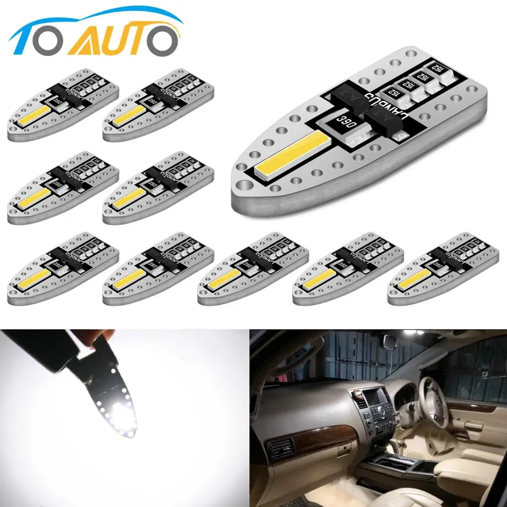 10 шт. T10 W5W 2SMD 7020 чипы Светодиодная лампа Canbus без ошибок Автоматическая внутренняя