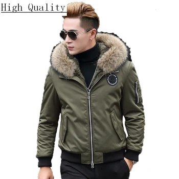 

Real Fur Coat Parka Men Rabbit Fur Liner Men's Winter Jacket Korean Raccoon Fur Collar Plus Size Parkas T-89-2303 KJ1539