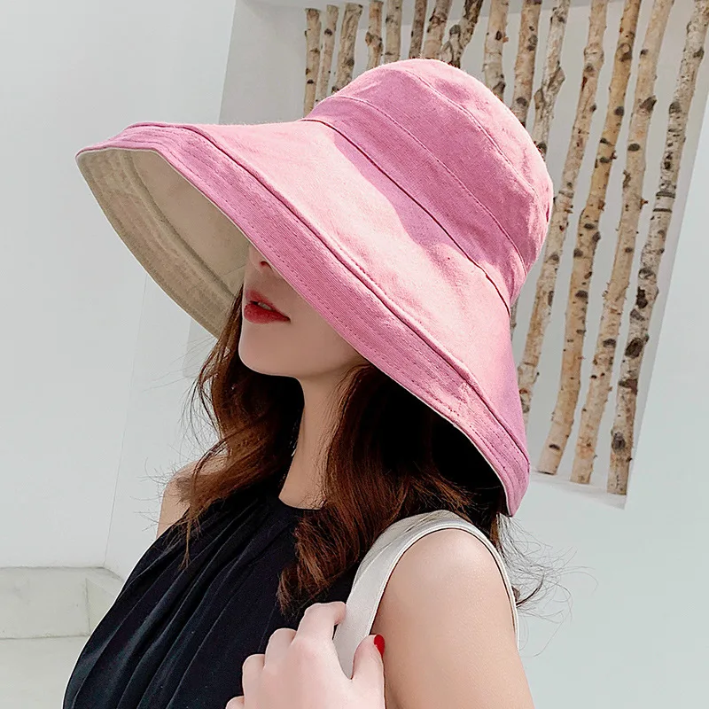 Летняя Рыбацкая шляпа, Корейская версия, двусторонняя шляпа от солнца для путешествий, шляпа от солнца, может складываться, шляпа от солнца, шляпа для девочек - Цвет: Армейский зеленый