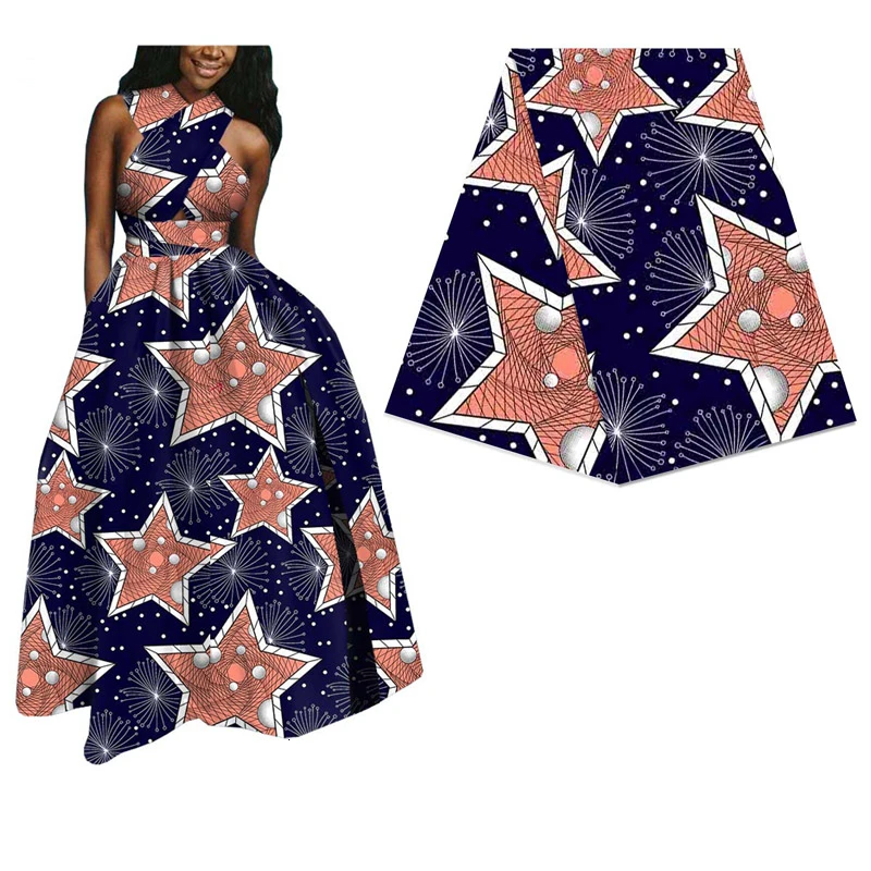 Принт со звездами, африканская настоящая восковая ткань для женщин и мужчин, одежда 6 ярдов из Анкары и Нигерии, настоящая голландская восковая ткань, хлопок, батик, ткань 314