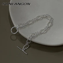 Уникальный овальный пеньковый веревочный браслет обруч 925 пробы Серебряное ювелирное изделие цепь с пряжкой браслет Модный женский браслет подарок