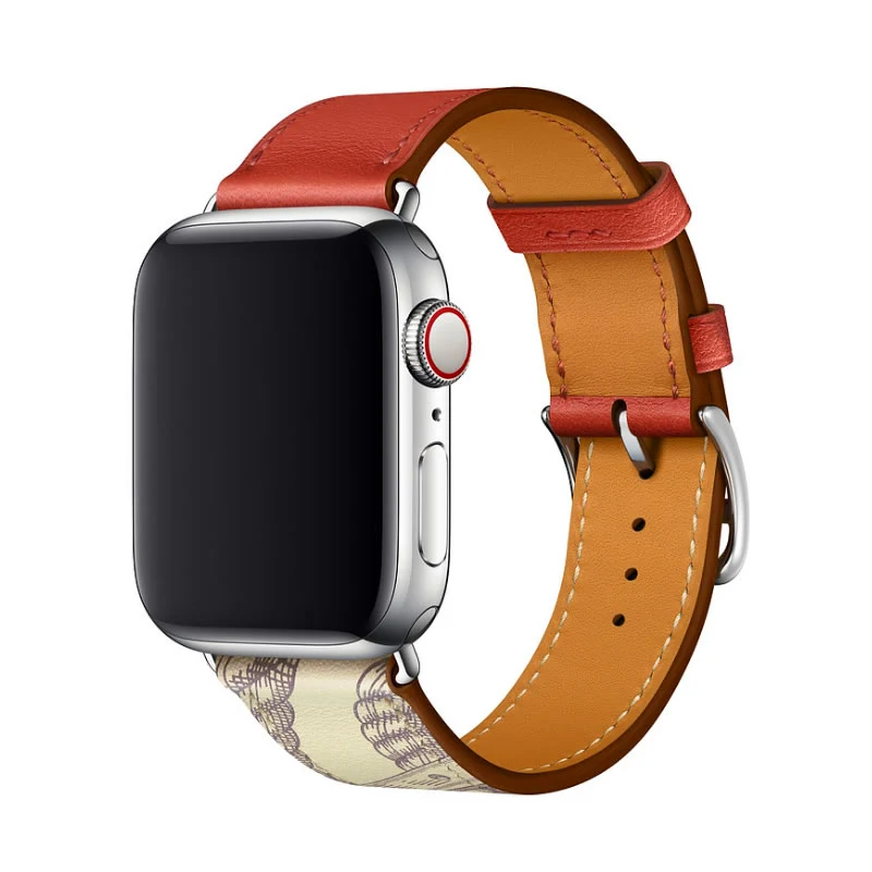 Genuine Leather Print Single Double Circle Band For iWatch Series 5 4 44MM 40MM Apple Watch 4