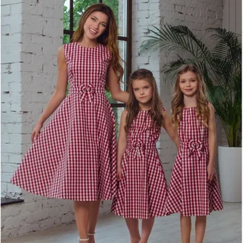 

2020 Time-limited Real Half Mother Daughter Dresses Women Kids Girl Lattice Dress Family Clothes Mom Child Outfits Mum Sister