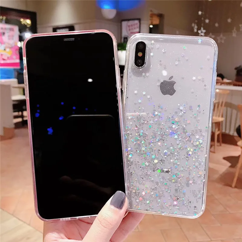 Luxury Bling Glitter Stars Sequins Case For iPhone 11 Pro XS MAX XR X Transparent Silicone Case For iphone 8 7 6 6S Plus Cover