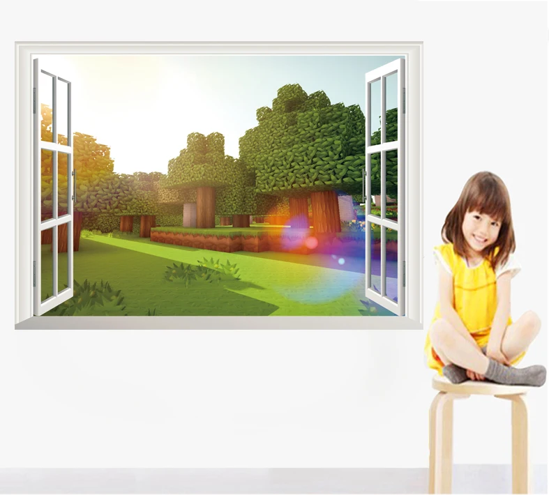Cartoon steve Anime Game 3D windows Wall Stickers Pixel World Home Decor Game Peripheral Posters Sandbox Games - 4