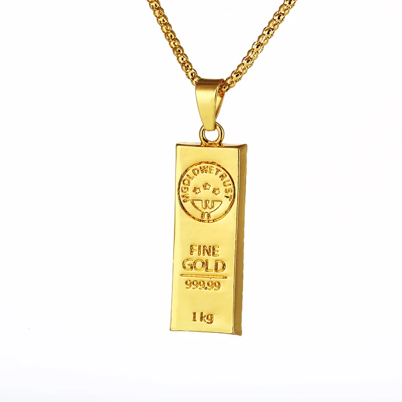 Megin D 18K placcato oro giallo Hip Hop Gold Bar Bullion ciondolo collare catene collana per donna uomo amici coppia gioielli regalo