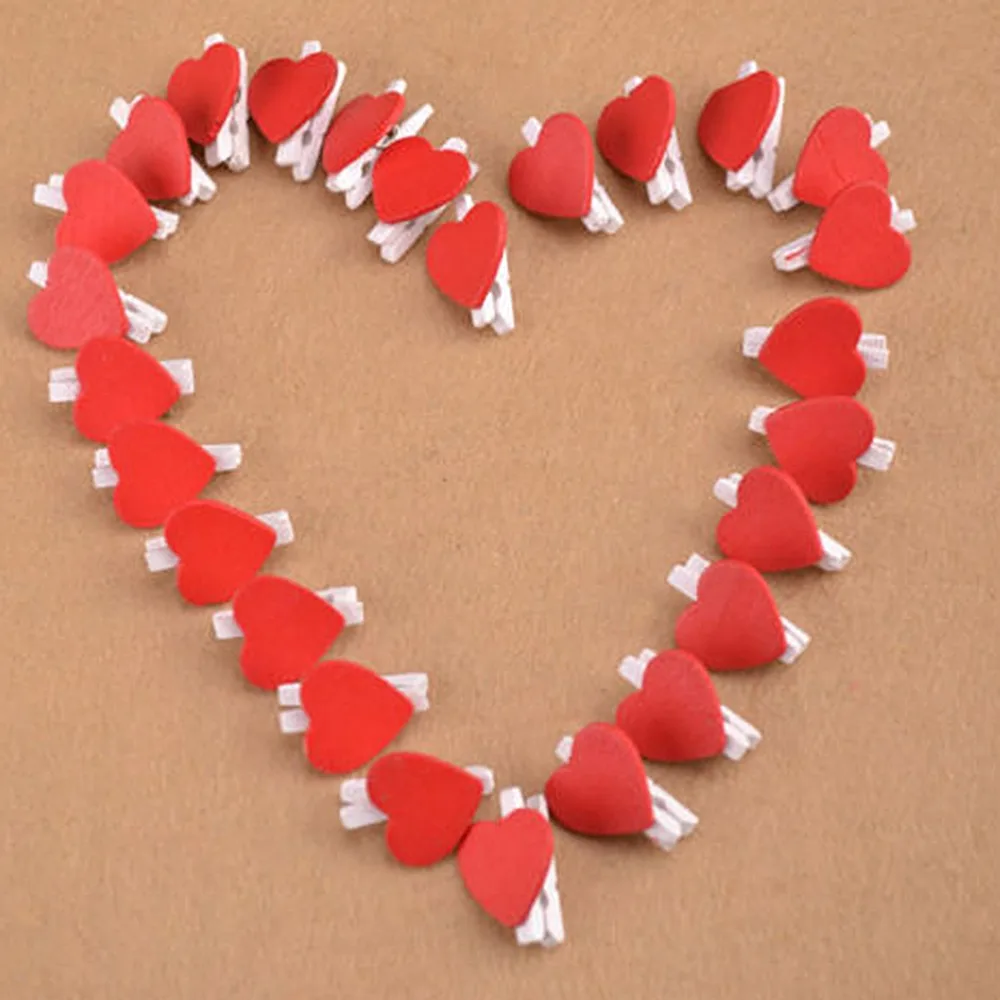 Home Wedding Decoration Mini Heart Love Wooden Clothes Photo Paper Peg Pin Clothespin Craft Postcard Clips wooden clothespin 20pcs/100Pcs/Pack