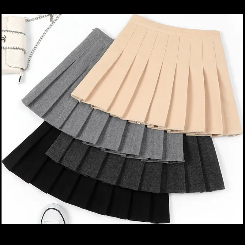 

Women's Autumn and Winter Skirt New Woolen High Waist Pleated Skirt Thickened Skirt Solid Color College Style Korean Style Skirt