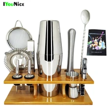 IYouNice набор для коктейлей artender набор из 12 предметов набор инструментов из нержавеющей стали с деревянной подставкой и буклером для рецептов