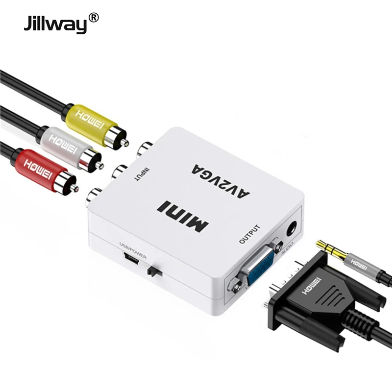 Преобразователь Jillway VGA в RCA HD Мини 1080P совместимый с 3RCA аудио и видео боксом AV