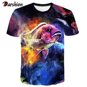 

New Fishing Tshirt Style Casual Digital fish 3D Print Tshirt Men Tshirt Summer Short Sleeve O-neck Top Tees Hip Hop Print Tshirt
