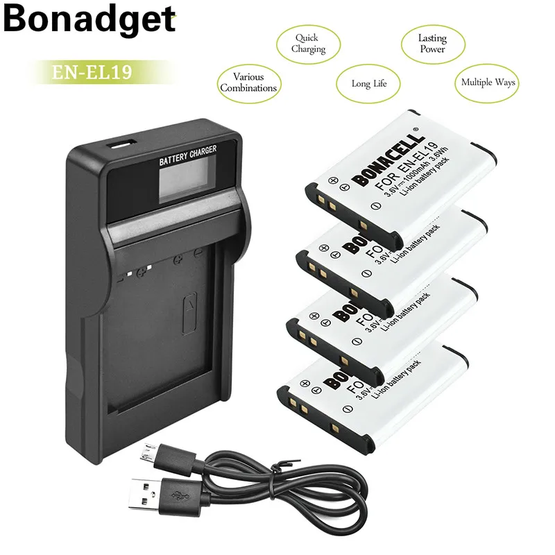Bonadget RU EL19 EN-EL19 Батарея ЖК-дисплей USB Зарядное устройство пакет для Nikon Coolpix S33 S32 S3600