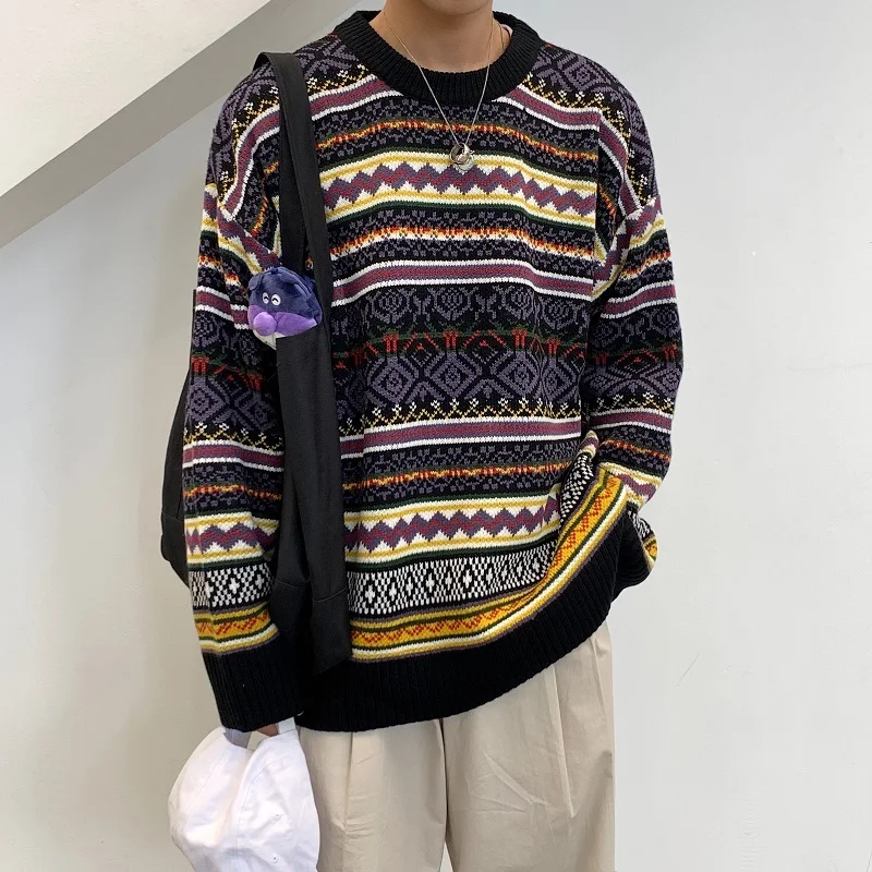 Winter Sweater Men Fashion Retro Casual Knit Pullover Men Sweter Clothes Wild Loose Long Sleeve O-neck Sweater Man M-2XL