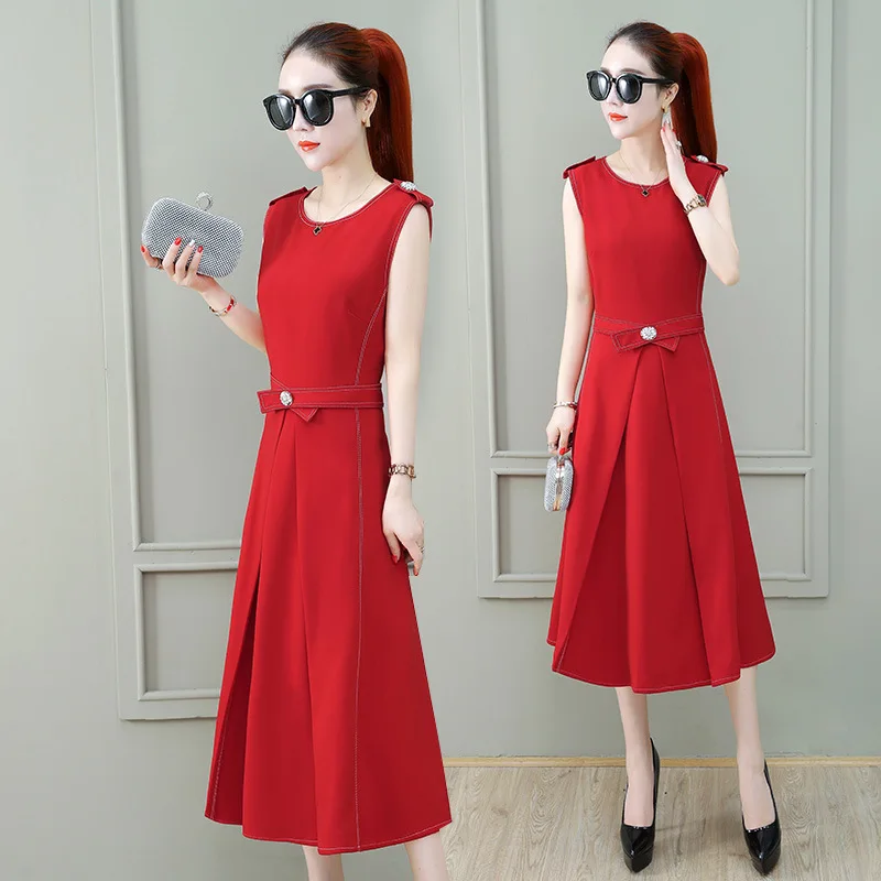 

Sleeveless Base Skirt Women's Mid-length Waist Hugging Skirt 2019 Spring And Autumn New Style Korean-style Fashion Casual Dress