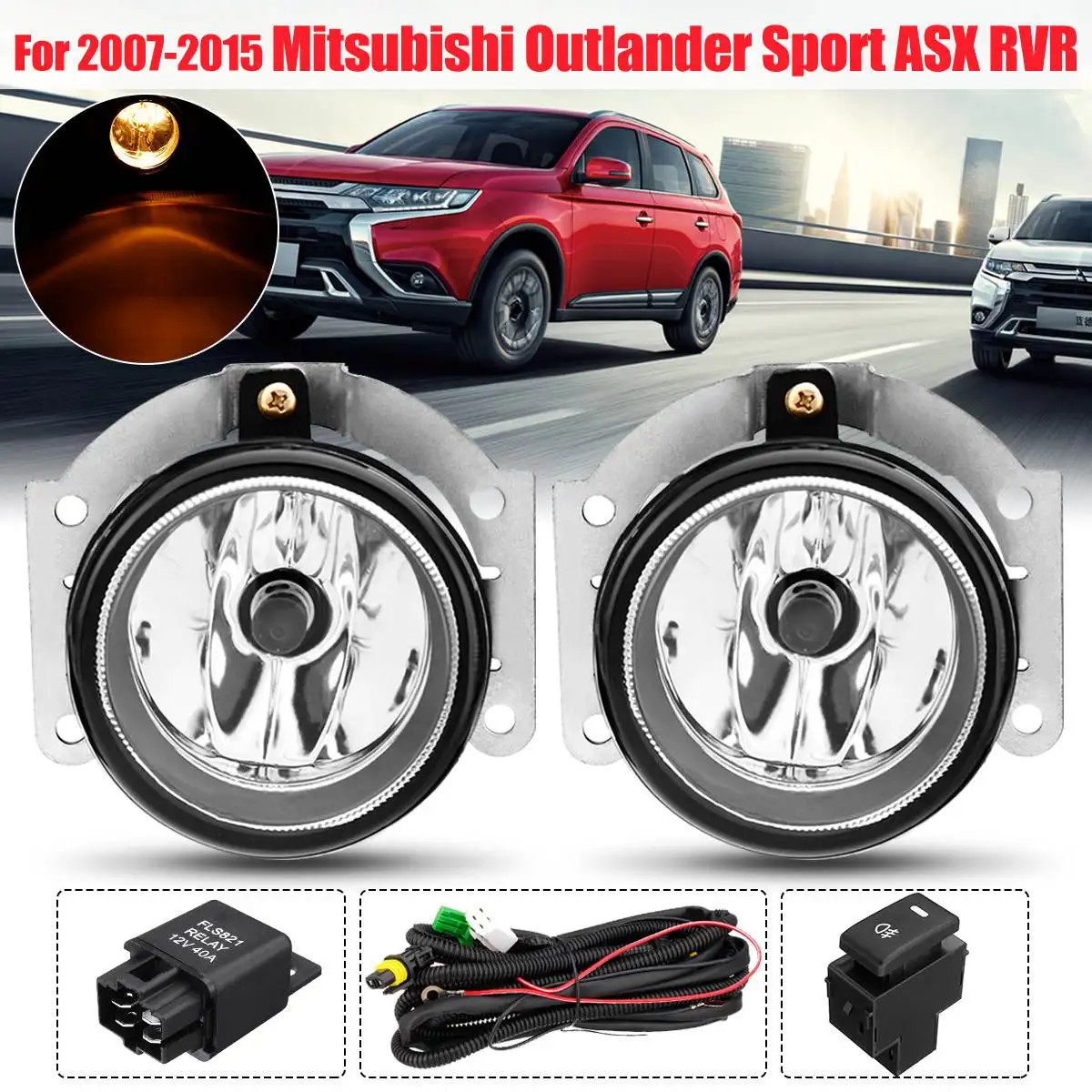 

2PCS 55W Super Bright Fog Light For Mitsubishi Outlander Sport ASX RVR 2007-2015 Halogen Fog Lights Lamps with Wiring