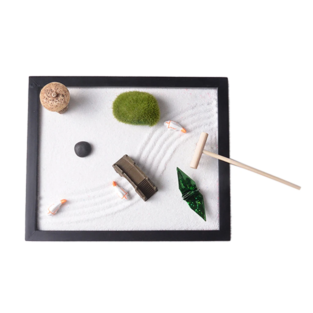 Zen Garden Set-Sand, Bridge, Chair, Paper Crane, Sand Tray Micro Landscape
