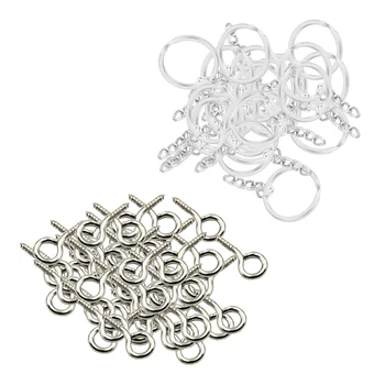 

50pcs Metal Key Holder Split Rings Keyring Keychain + 50pcs Screw Eye Pins DIY Key Chains