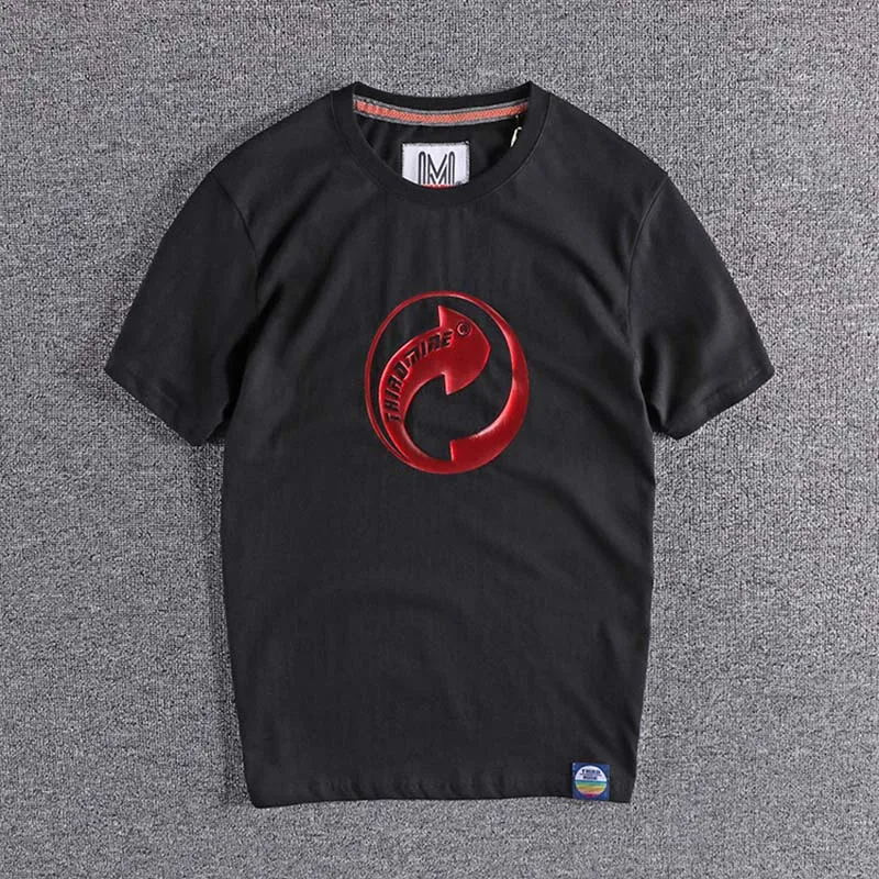 

Summer new simple red printing pattern European and American fashionable all-around men's round neck short sleeve T-shirt tops T