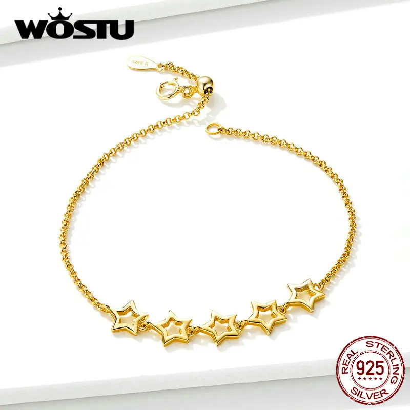 WOSTU, новая мода, 925 пробы, серебряный, золотой, яркие звезды, браслет для женщин, свадьба, любовник, браслеты, роскошные ювелирные изделия CQB162