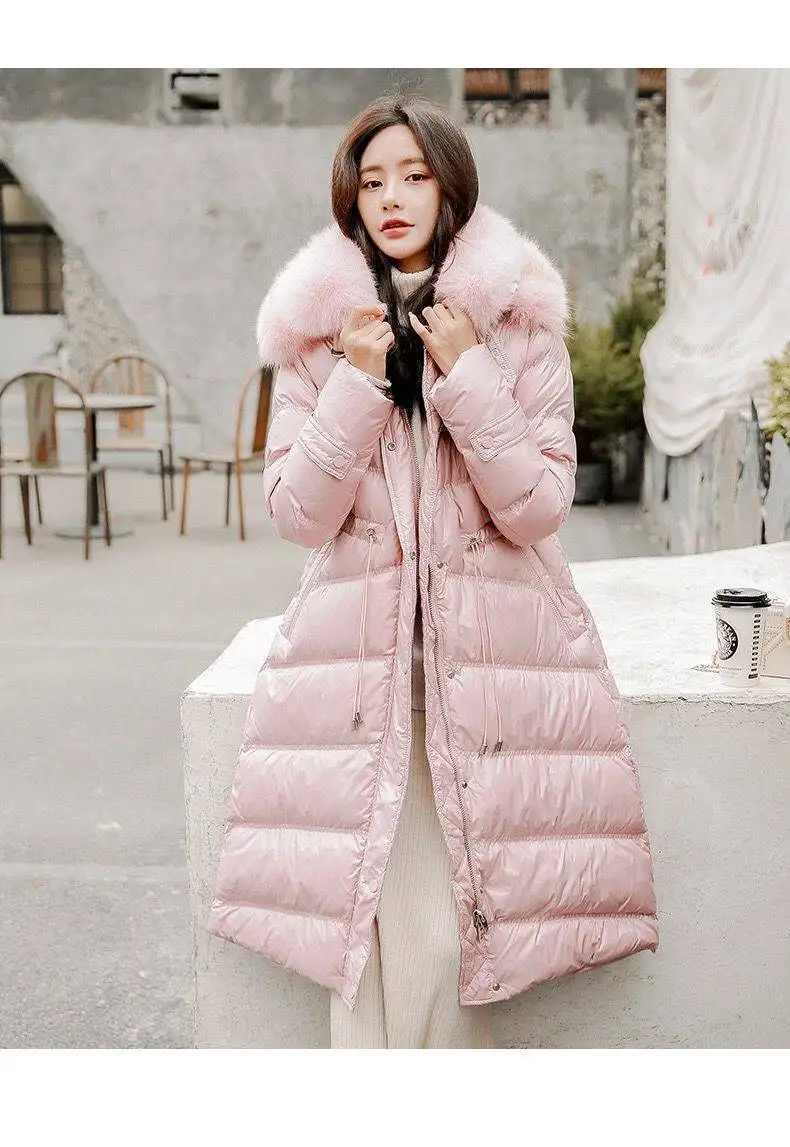 Heydress, Воротник из натурального Лисьего меха,, женская зимняя теплая пуховая парка, Женская куртка с капюшоном, пуховик на белом утином пуху, длинное пальто, верхняя одежда