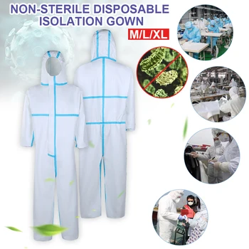 

Disposable Isolation Gown Coverall Waterproof Non-woven Suit Dust-proof Clothing White Labor Safely Security Protection Clothes