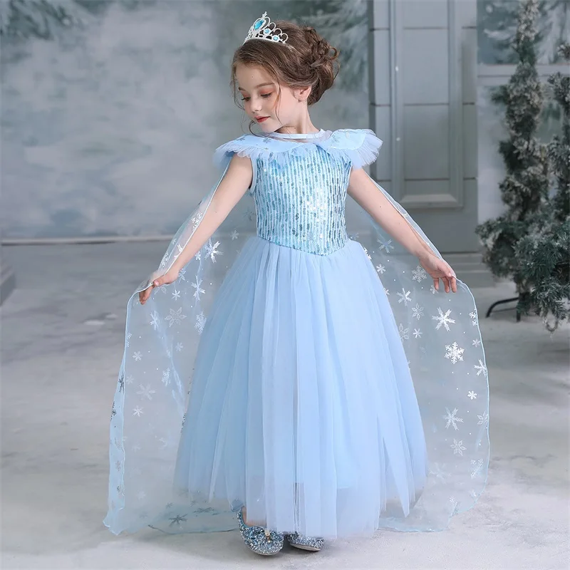 Необычные костюмы для косплея Анны и Эльзы, детские платья принцессы с блестками, накидка со снежинками, вечерние платья на Хэллоуин