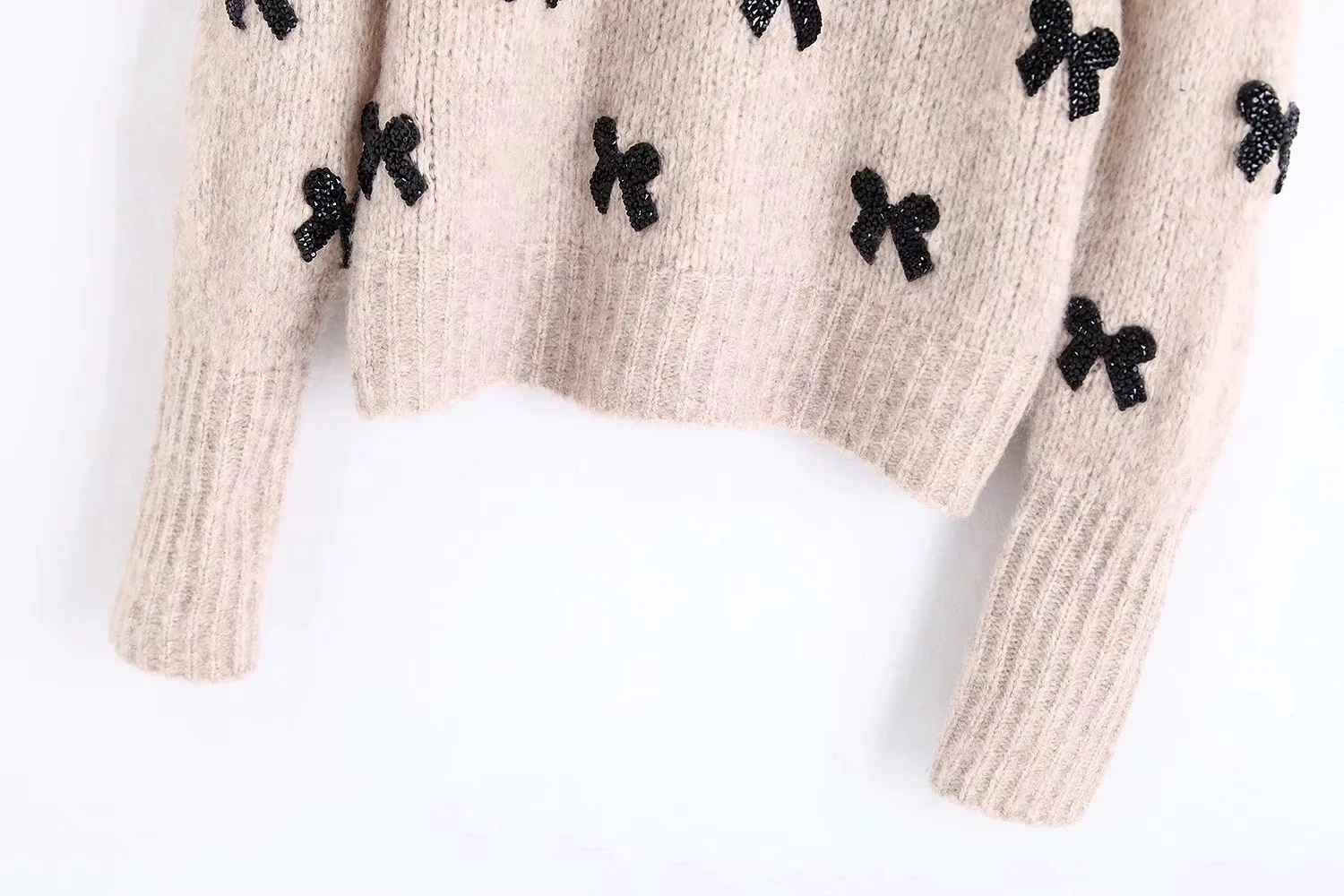 ZA женский осенний зимний теплый топ, вязаный свитер с бантом, пуловер, повседневный тонкий женский свитер