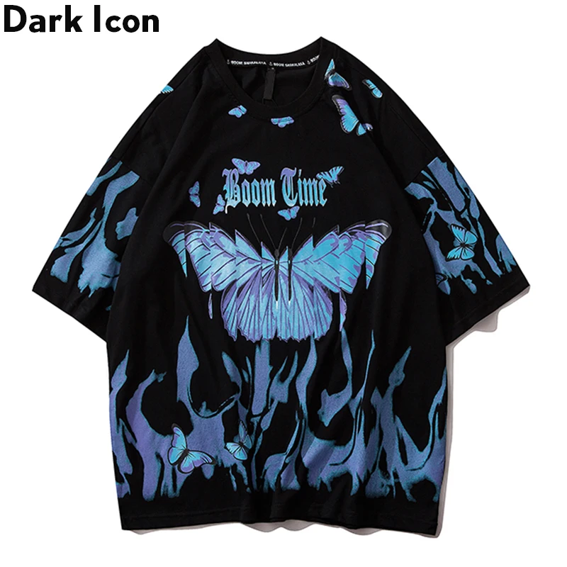 Мужская футболка в стиле хип хоп Dark Icon Flame Butterfly Street летняя с вырезом лодочкой