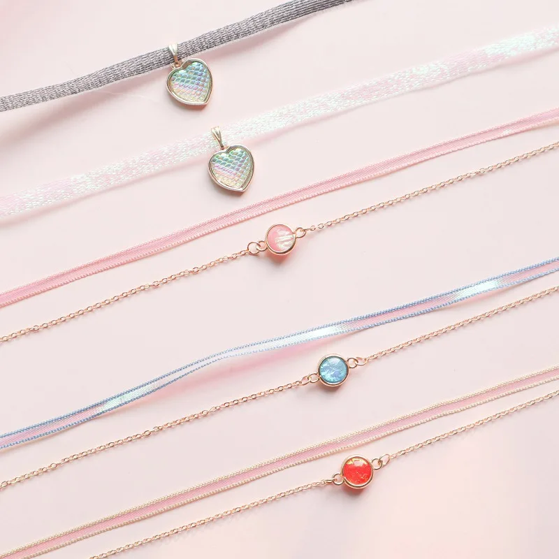 

South Korea Accessories Immortal Double Layer Chain Color Mermaid Ji Pendant Choker Neck Ring Choker Douyin Necklace Women's