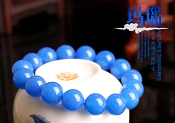 

LETSFUN Fine Jewelry Unique Beautiful Natural Agate Blue Chalcedony Beads Elastic Bracelet Free Shipping