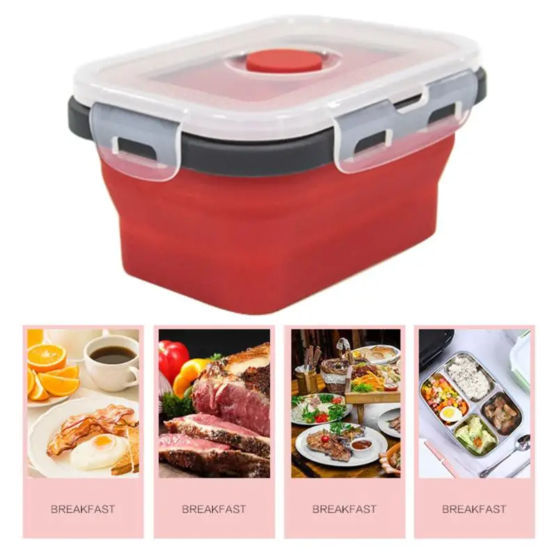 

Soft Silicone Folding Lunchbox Classic Colors Simple Enduring Food Container Rectangular Eco-Friendly Lunch Box