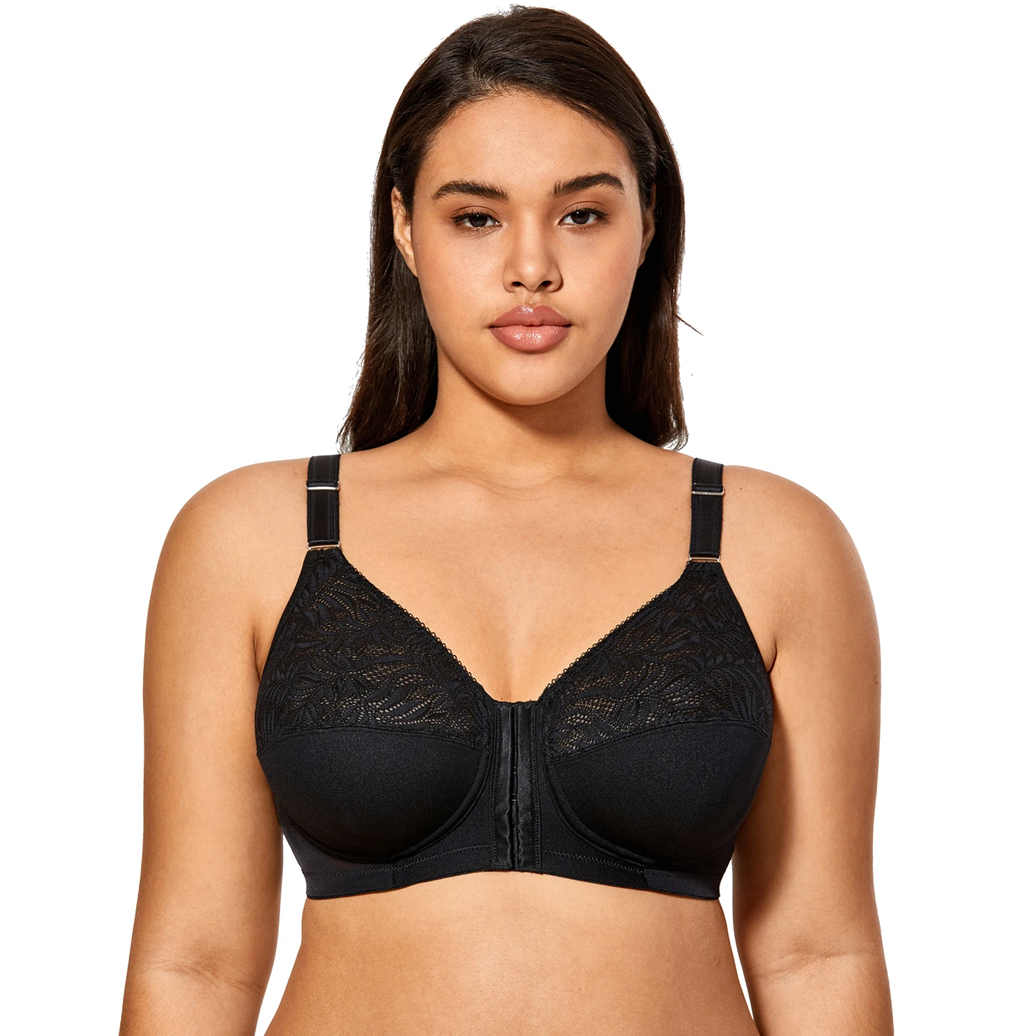 DELIMIRA Women's Front Closure Posture Wireless Back Support Full Coverage  Bra Plus Size Unlined
