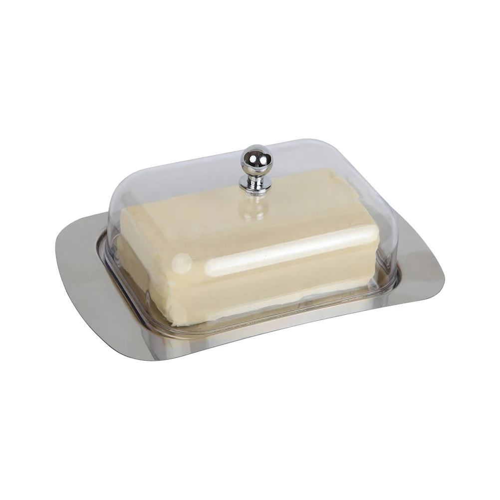 

Stainless Steel Butter Dish Box Container Cheese Server Storage Keeper Tray with Transparent Sealing Lid For Cheese cake Board