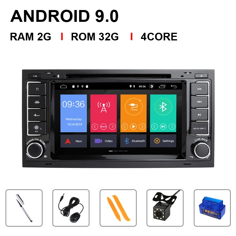 Ips DSP 4G 64G 2 Din Android 9,0 gps Автомагнитола для VW/Volkswagen/Touareg/Transporter T5 мультимедиа Naviagtion DVD плеер стерео - Цвет: 4 Core 32ROM OBD Cam