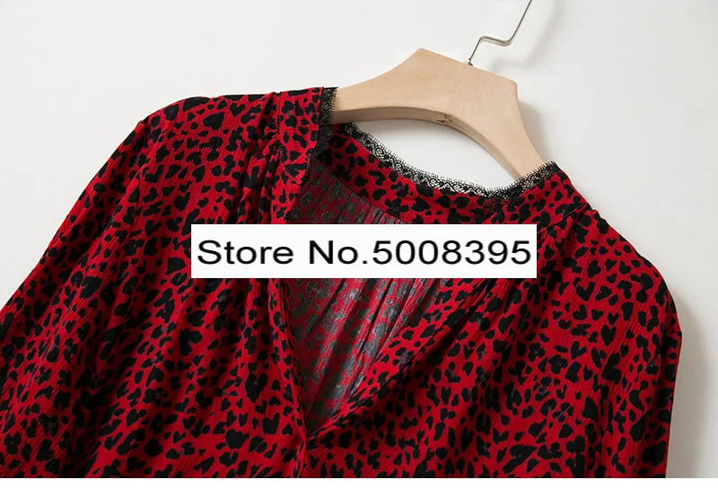 Красная черная леопардовая блузка с v-образным вырезом, кружевной топ с длинными рукавами и спущенными плечами, новинка