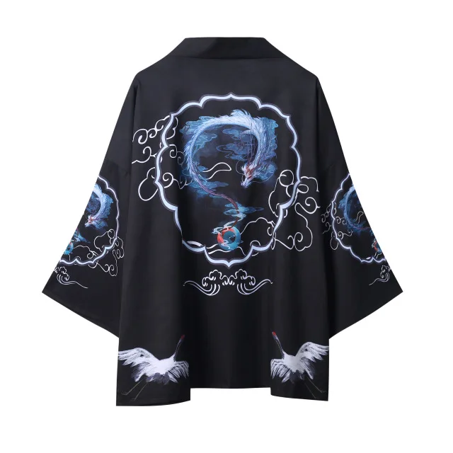 Традиционная мужская Японская одежда Восточный журавль Харадзюку кимоно платье Цветок юката Самурай хаори Повседневная Свободная рубашка кардиган